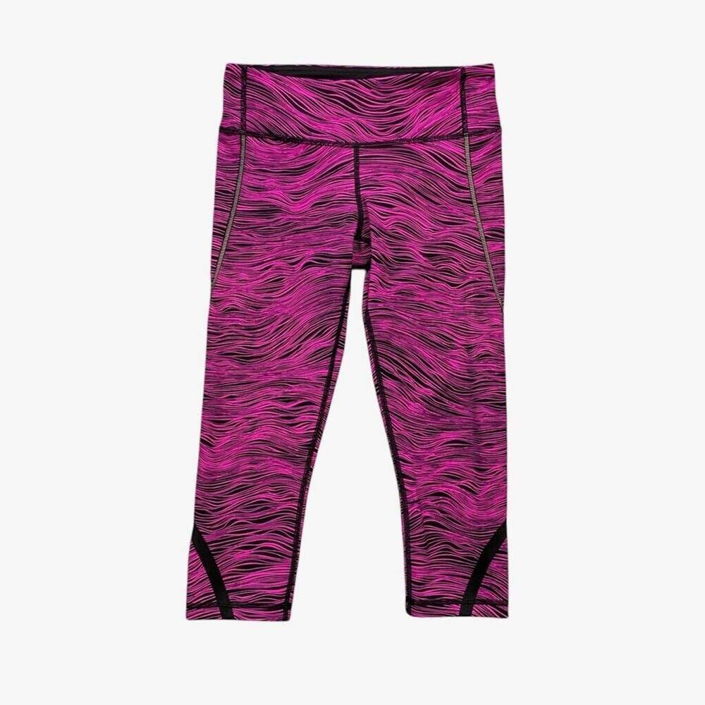 Lululemon Leggings Womens 4 Geranium Black On Track Wave Print Yoga Cropped